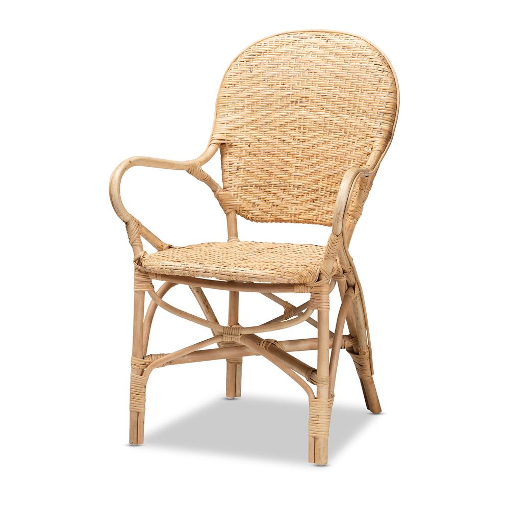 bali & pari Genna Modern Bohemian Natural Brown Finished Rattan Dining Chair. Picture 11