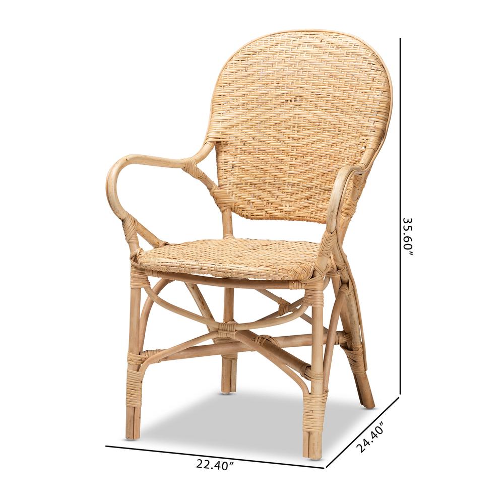 bali & pari Genna Modern Bohemian Natural Brown Finished Rattan Dining Chair. Picture 20
