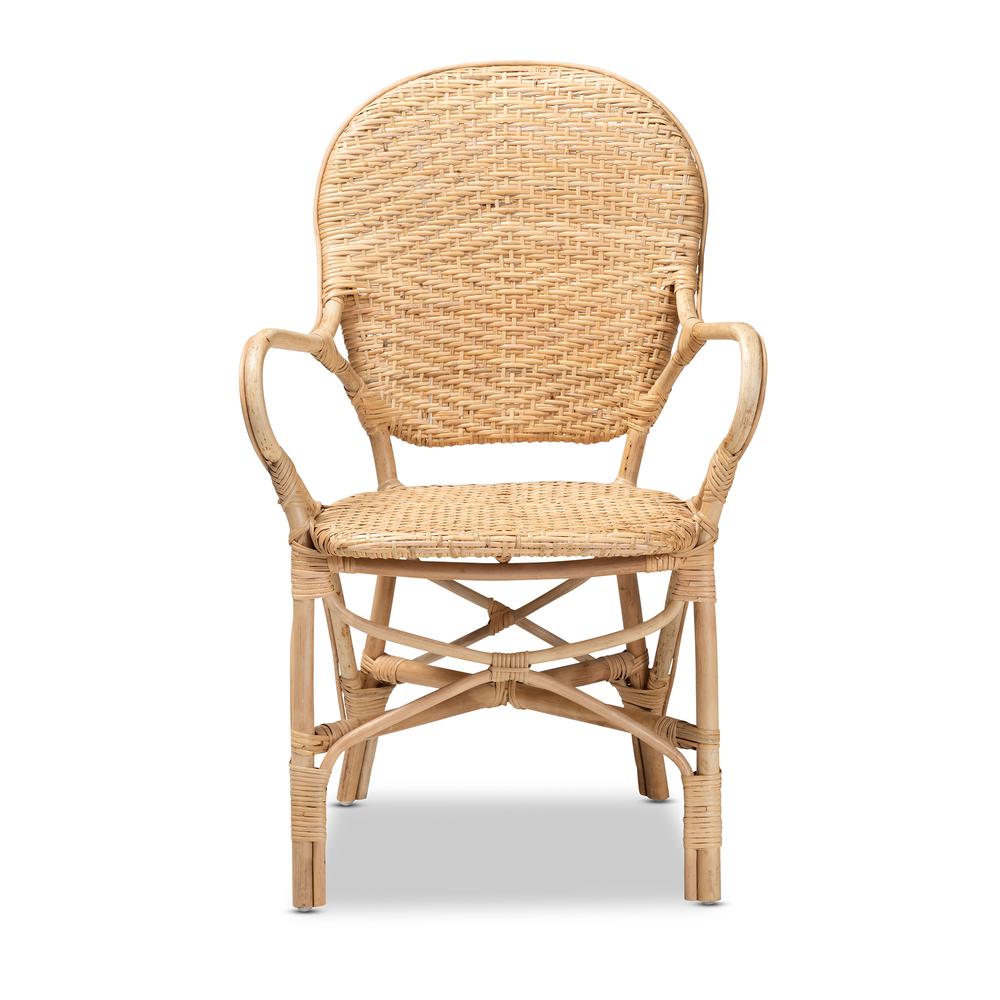 bali & pari Genna Modern Bohemian Natural Brown Finished Rattan Dining Chair. Picture 12
