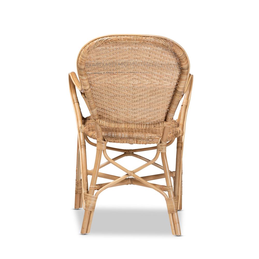 bali & pari Genna Modern Bohemian Natural Brown Finished Rattan Dining Chair. Picture 14