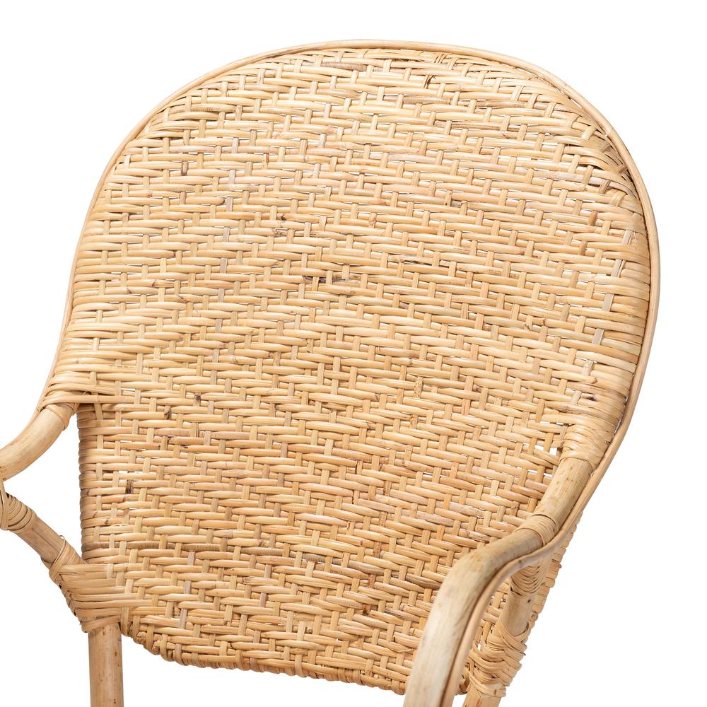 bali & pari Genna Modern Bohemian Natural Brown Finished Rattan Dining Chair. Picture 15
