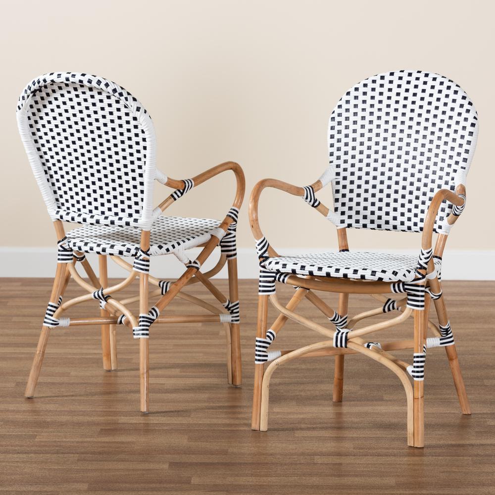 Baxton Studio Naila Classic French Black and White Weaving and Natural Brown Rattan 2-Piece Indoor and Outdoor Bistro Chair Set. Picture 9