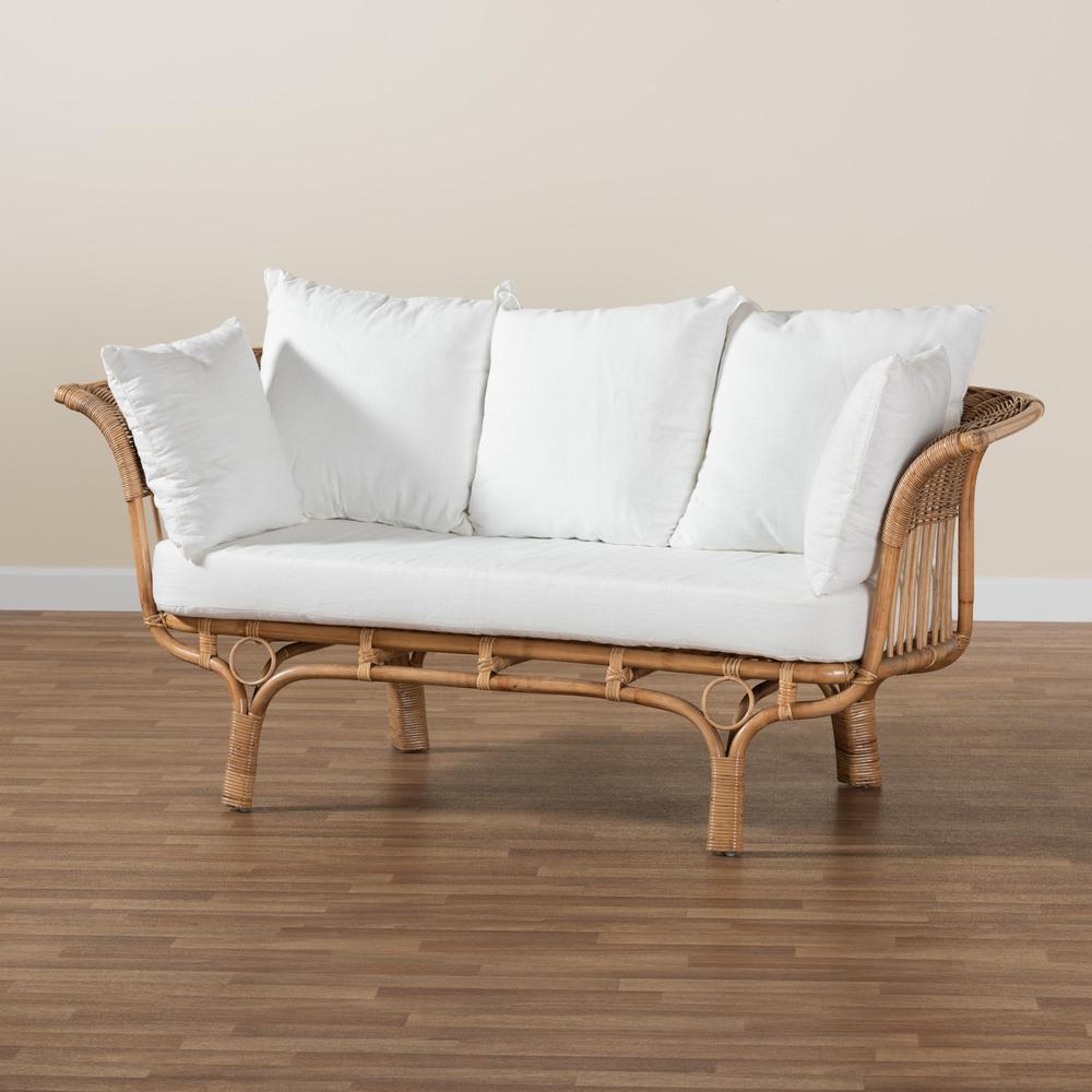bali & pari Edana Modern Bohemian Natural Rattan Sofa With Cushion. Picture 19