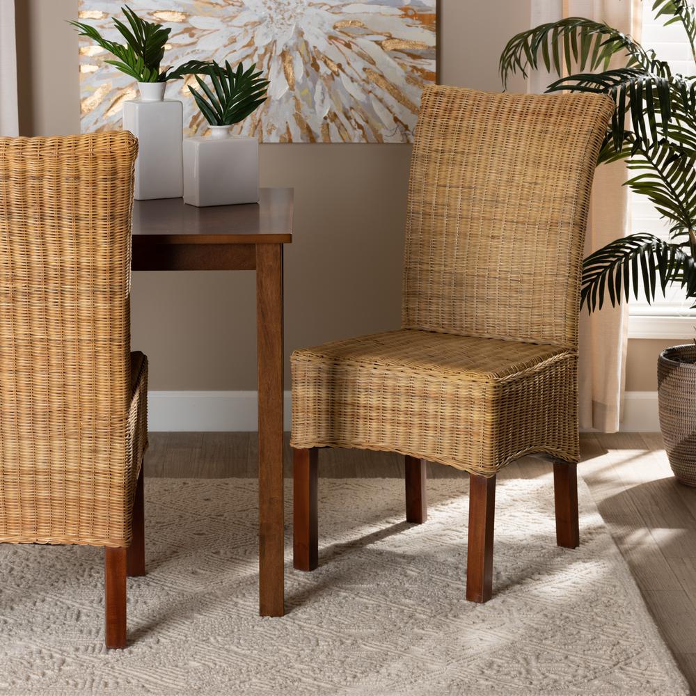 Bohemian Natural Rattan and Mahogany Wood Dining Chair. Picture 18