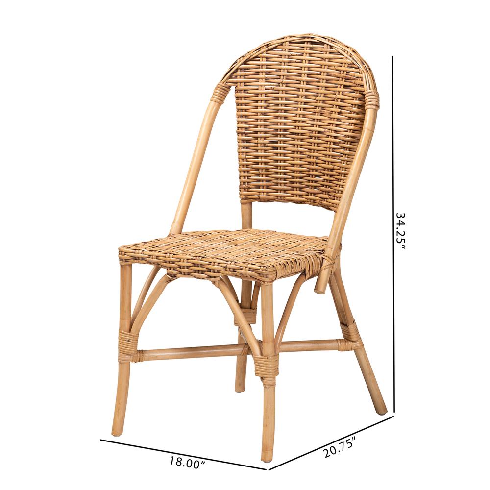 bali & pari Neola Modern Bohemian Natural Rattan 2-Piece Dining Chair Set. Picture 18