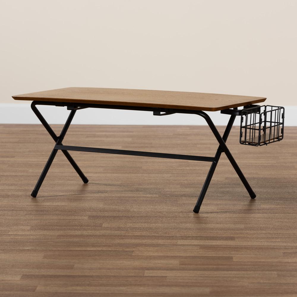 Mariela Natural Brown and Black Low Profile Coffee Table with Basket. Picture 17