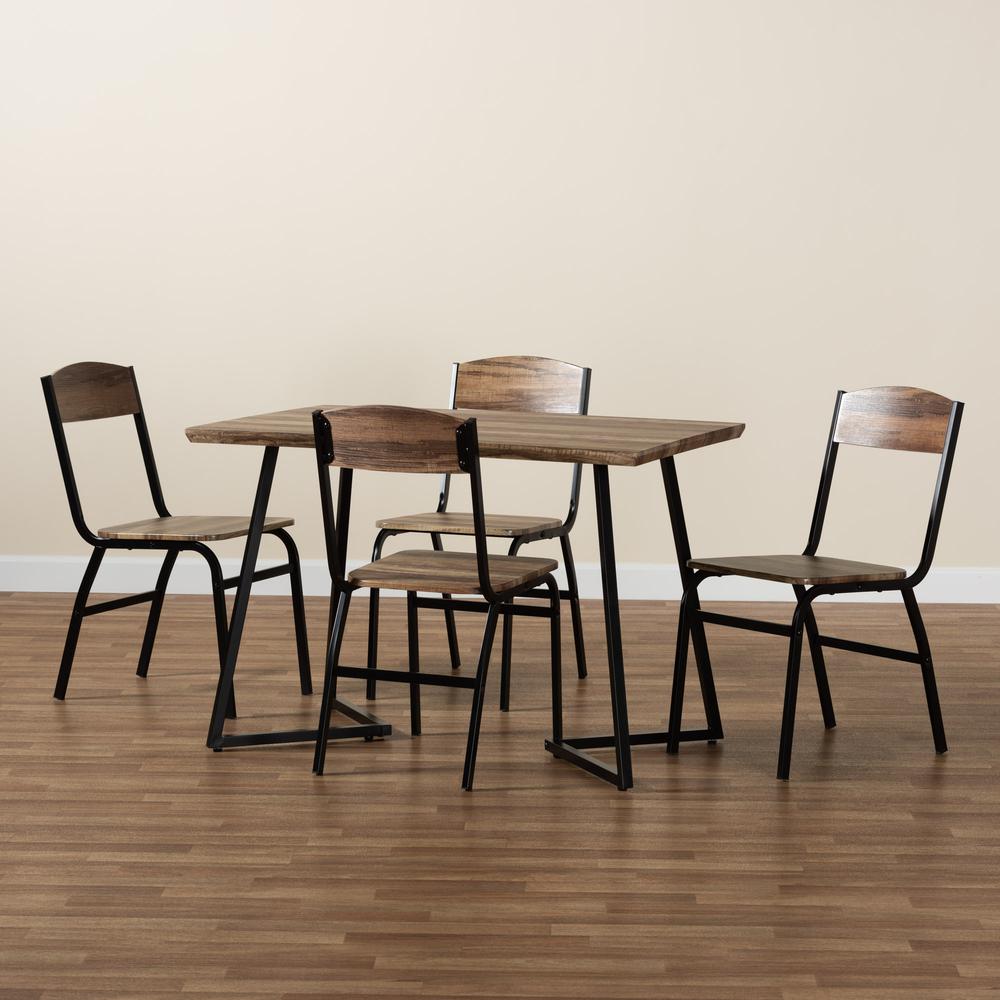 Walnut Brown Finished Wood and Black Metal 5-Piece Dining Set. Picture 19