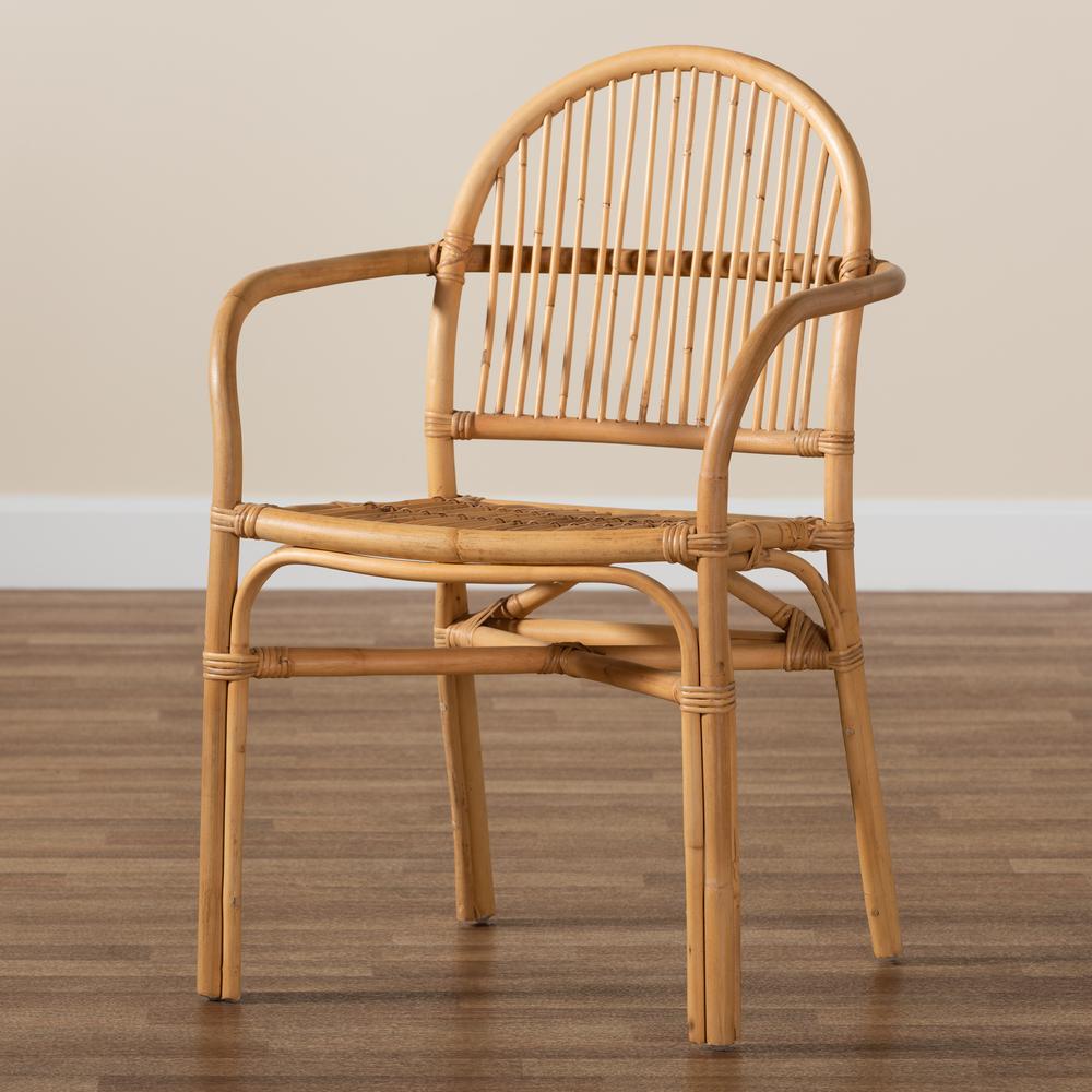 bali & pari Tugera Modern Bohemian Natural Brown Rattan Dining Chair. Picture 19
