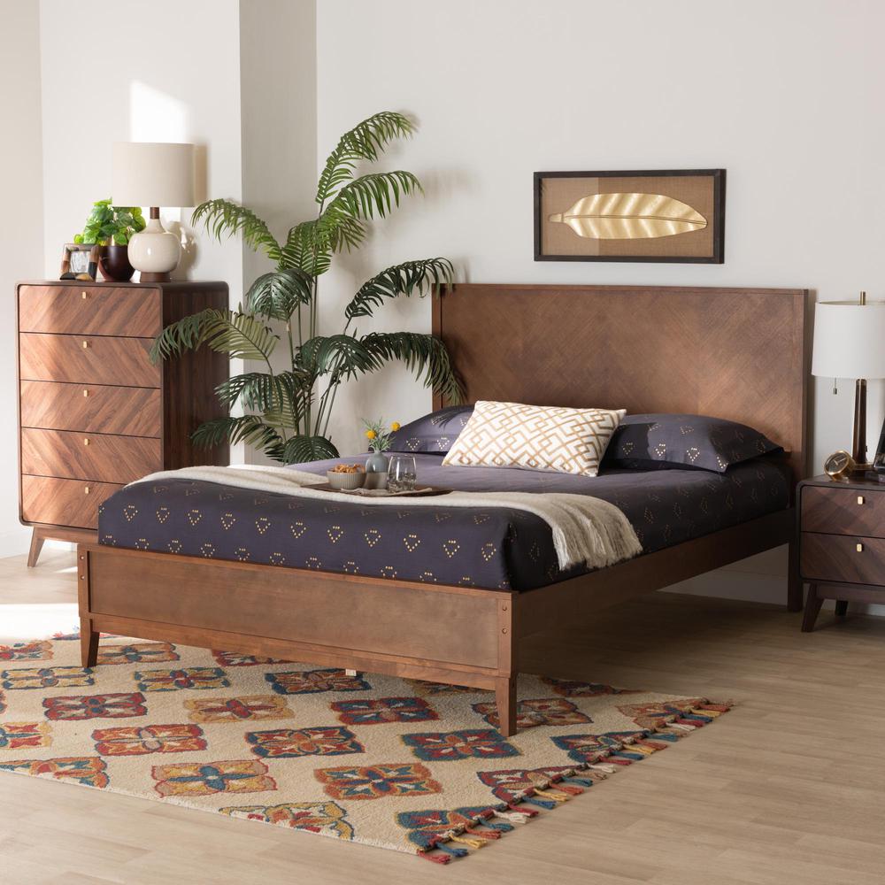 Carver Classic Transitional Ash Walnut Finished Wood Queen Size Platform Bed. Picture 17