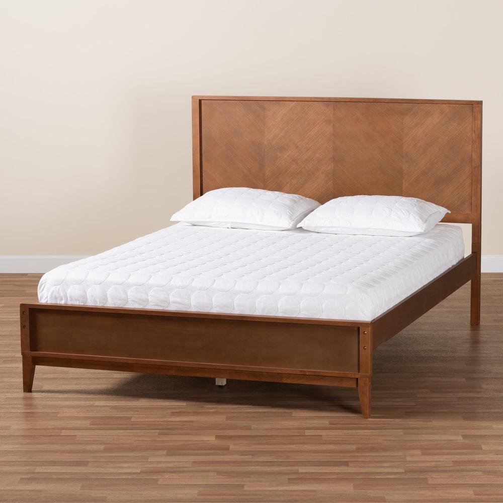 Carver Classic Transitional Ash Walnut Finished Wood Queen Size Platform Bed. Picture 18