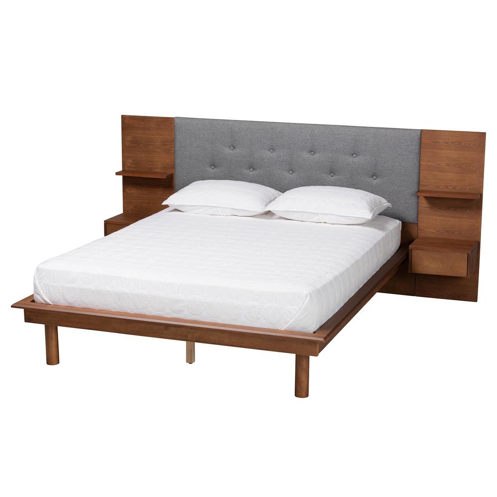 Walnut Finished Wood Queen Size Platform Storage Bed with Built-In Nightstands. Picture 14