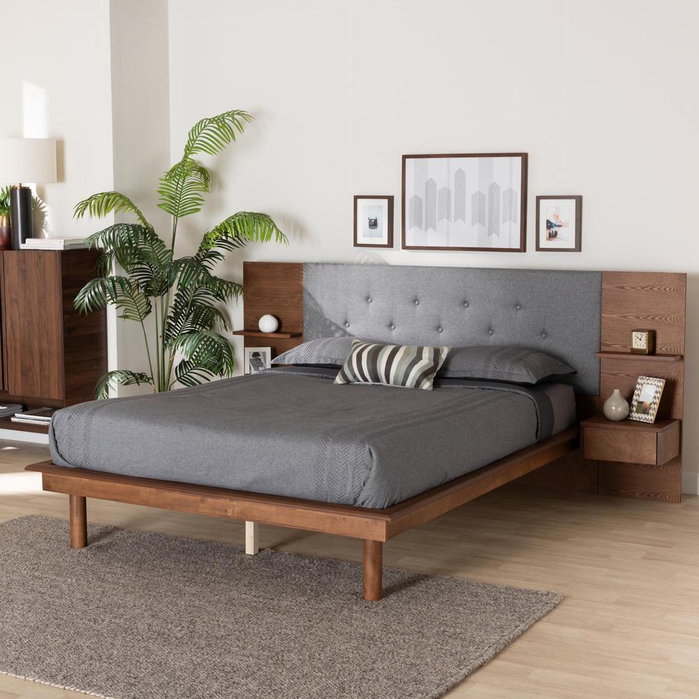 Walnut Finished Wood Queen Size Platform Storage Bed with Built-In Nightstands. Picture 23