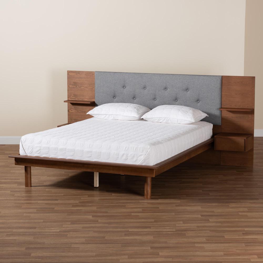 Walnut Finished Wood Queen Size Platform Storage Bed with Built-In Nightstands. Picture 24