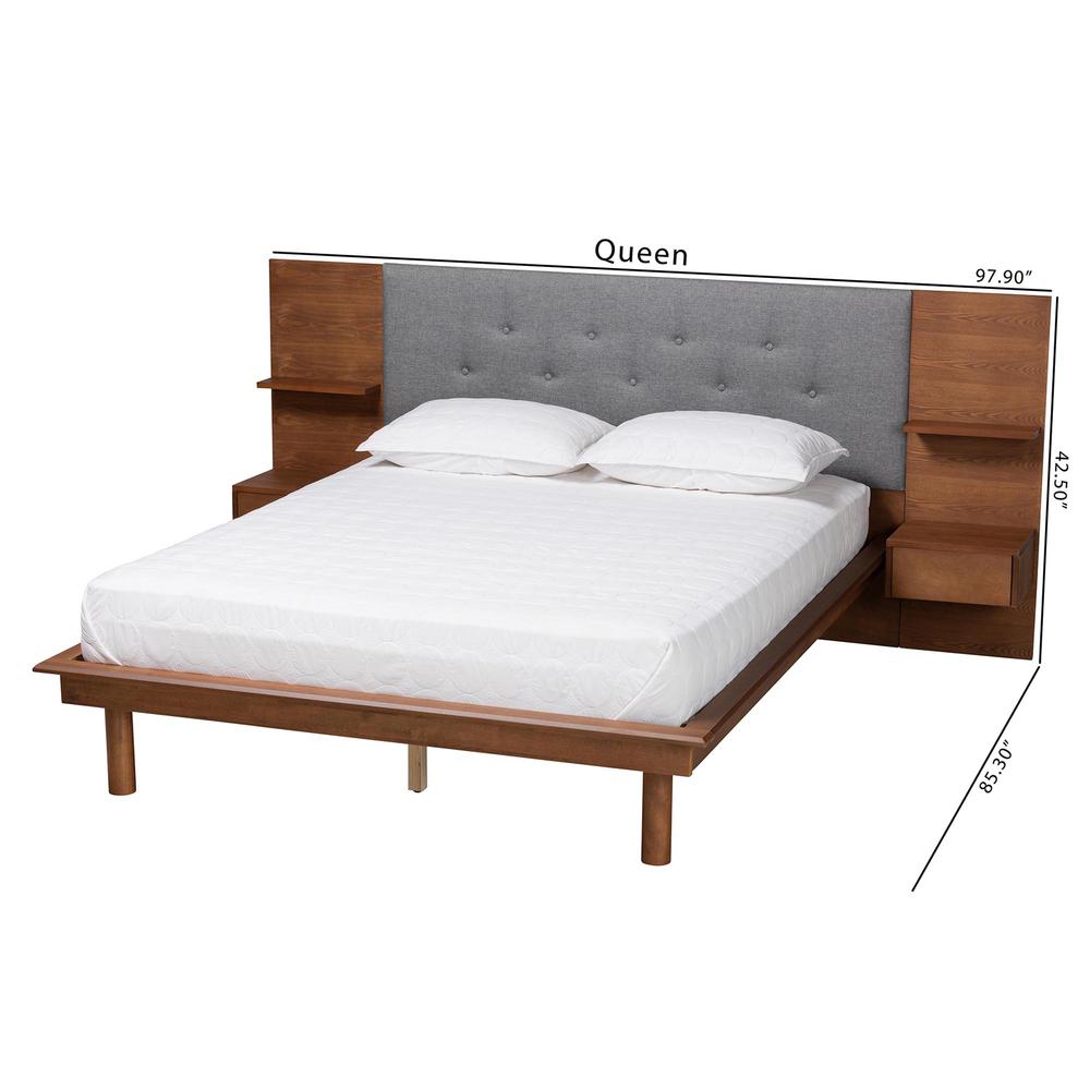 Walnut Finished Wood Queen Size Platform Storage Bed with Built-In Nightstands. Picture 25
