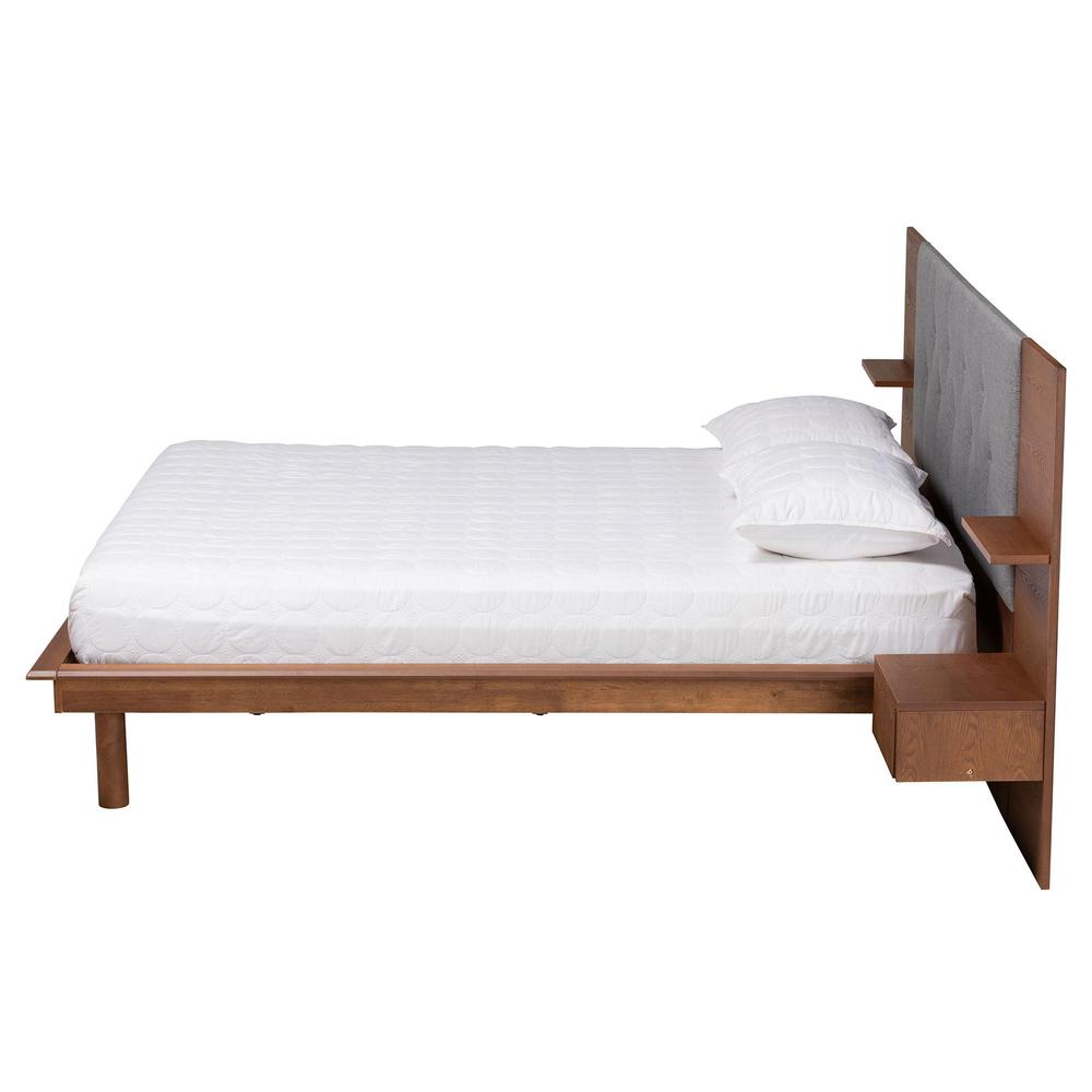 Walnut Finished Wood Queen Size Platform Storage Bed with Built-In Nightstands. Picture 16