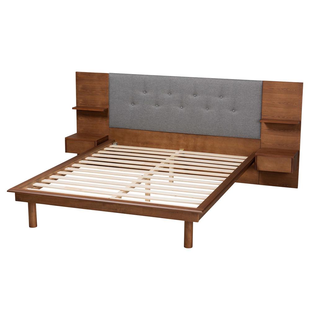 Walnut Finished Wood Queen Size Platform Storage Bed with Built-In Nightstands. Picture 17