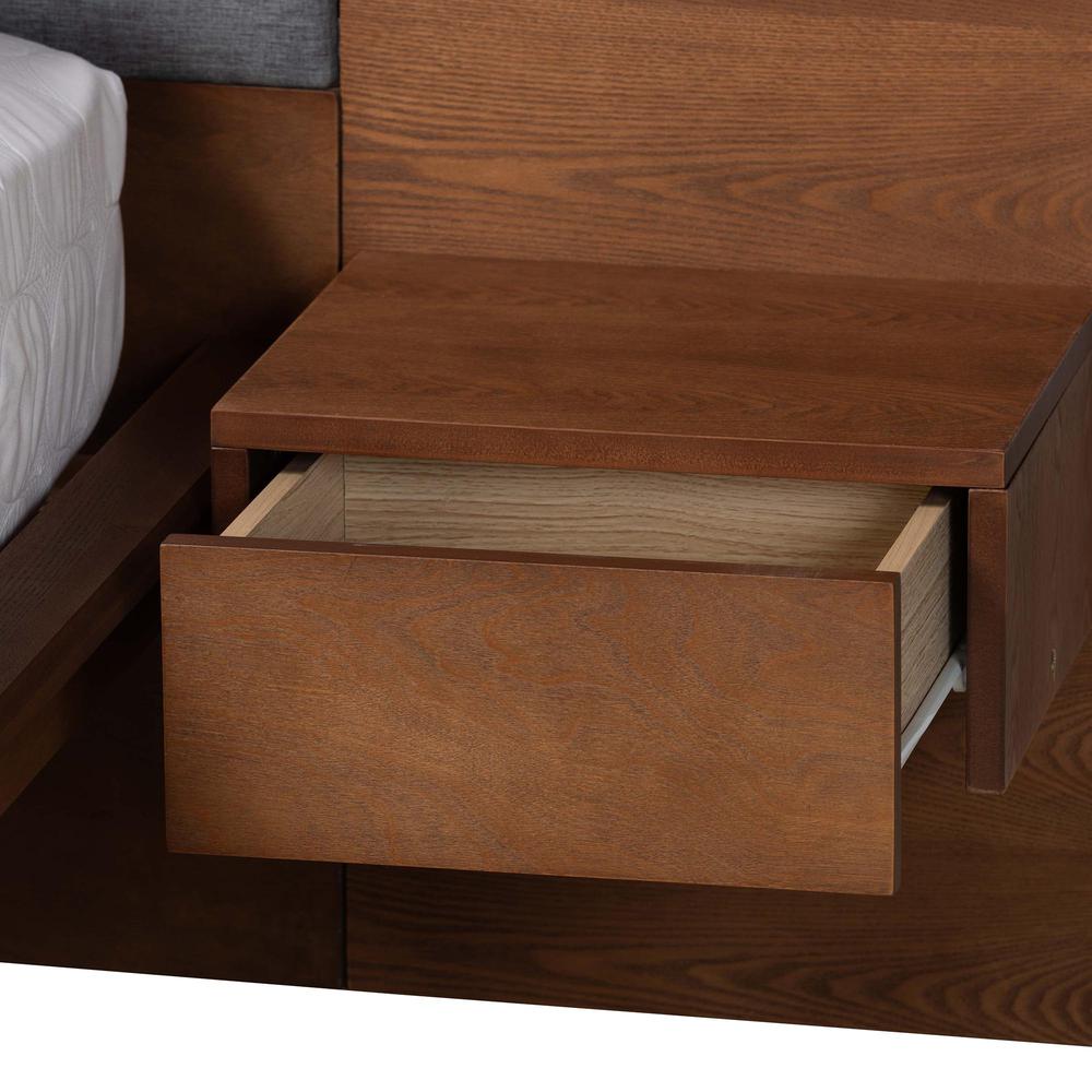 Walnut Finished Wood Queen Size Platform Storage Bed with Built-In Nightstands. Picture 20