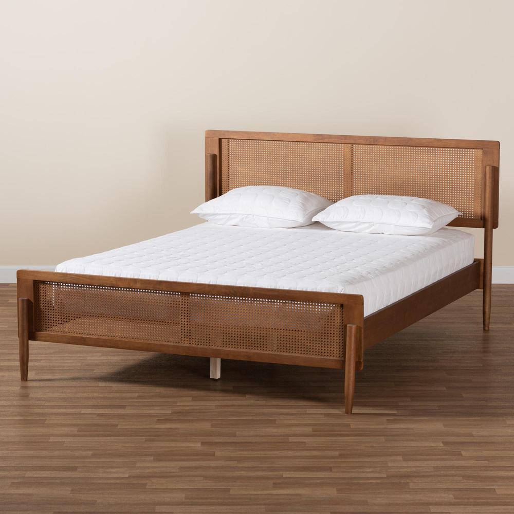 Gardwin Mid-Century Modern Ash Walnut Finished Wood Queen Size Platform Bed. Picture 18