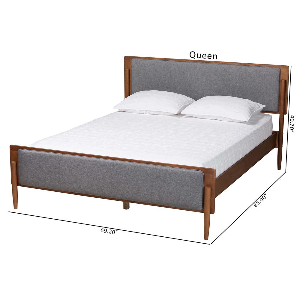 Grey Fabric and Ash Walnut Finished Wood Queen Size Platform Bed. Picture 19