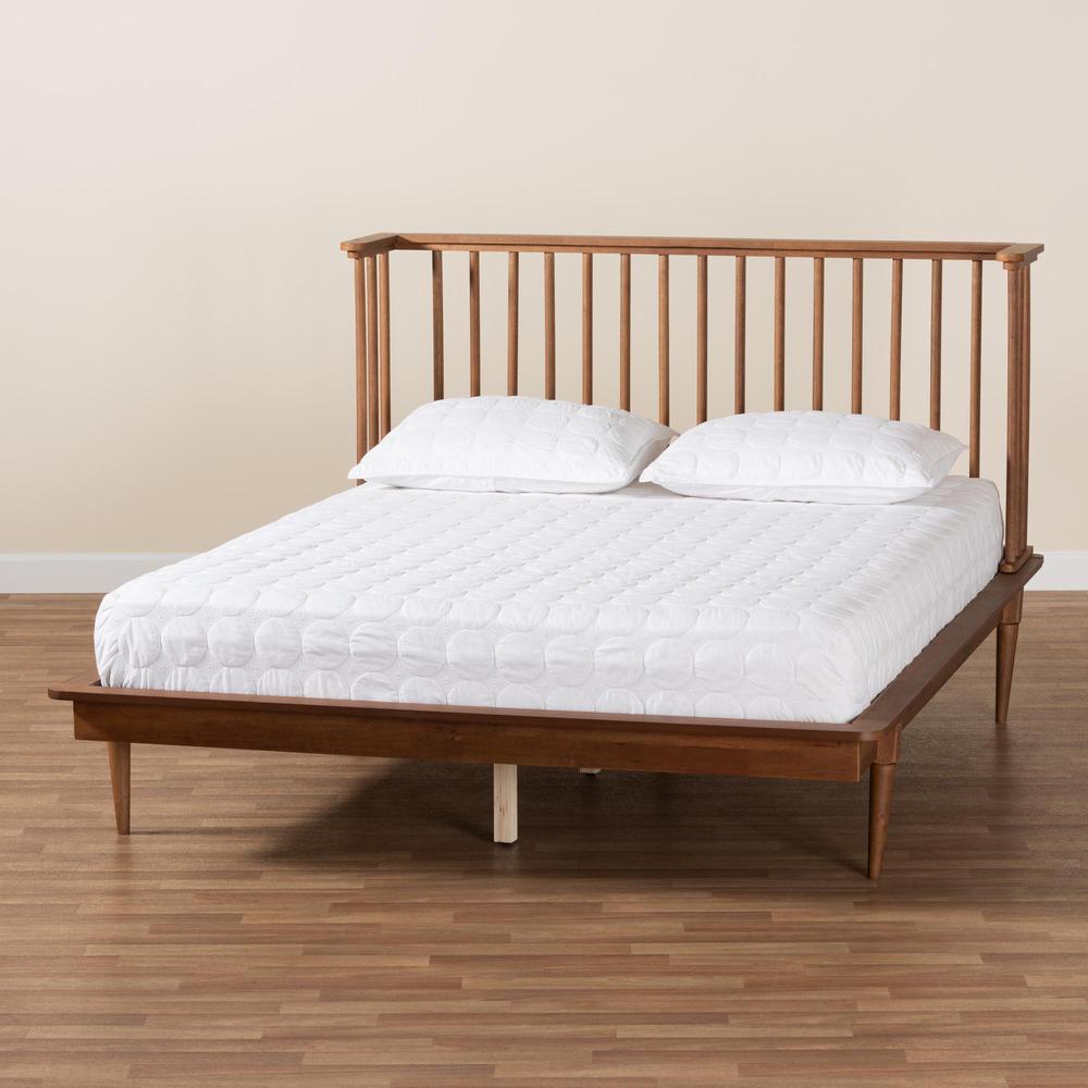 Flint Mid-Century Modern Ash Walnut Finished Wood Queen Size Platform Bed. Picture 18