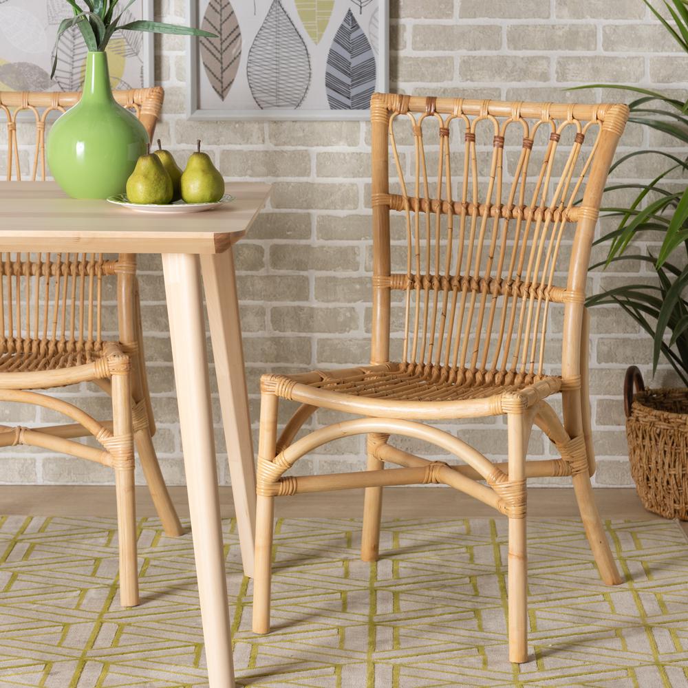 Ammi Modern Bohemian Natural Brown Rattan Dining Chair. Picture 16