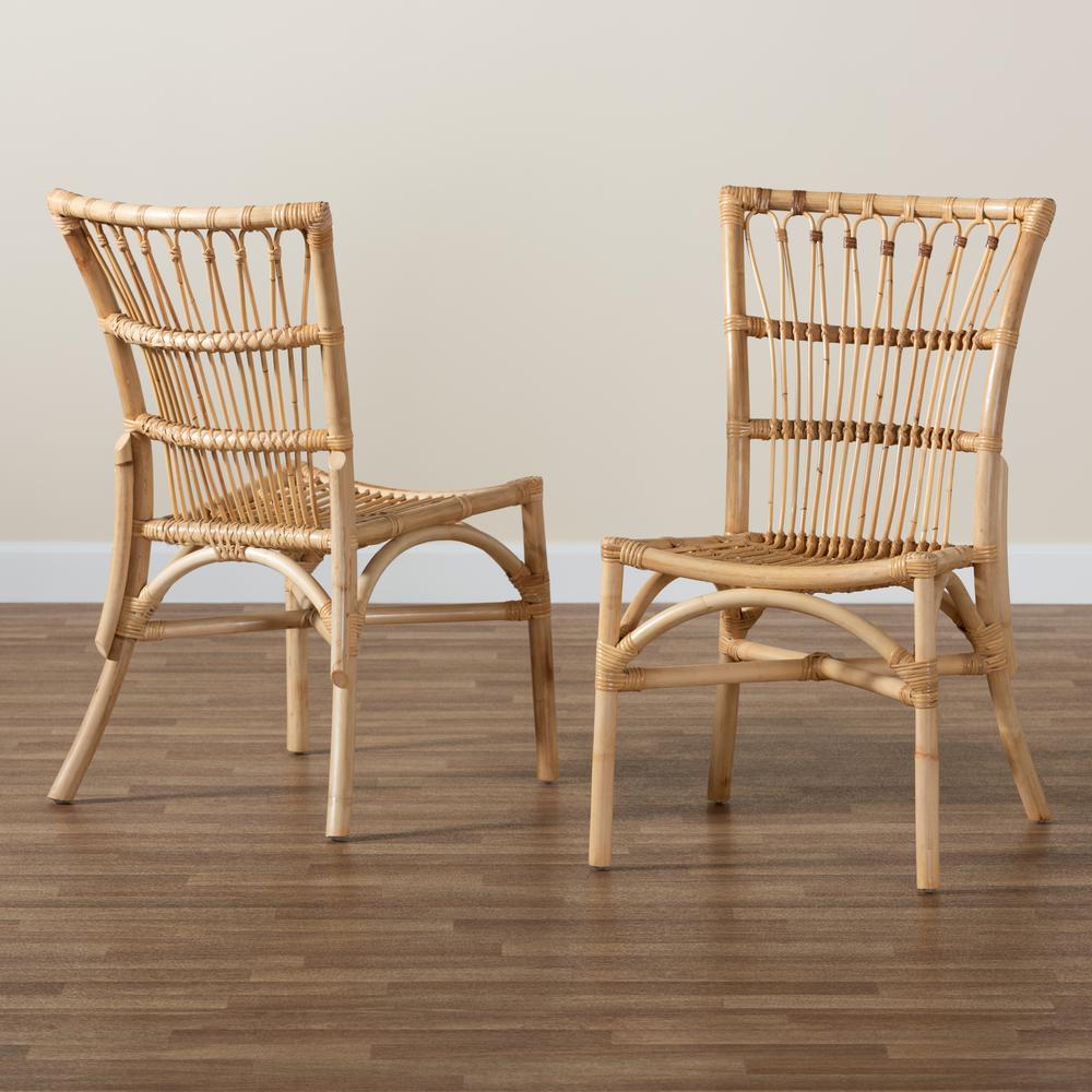 Ammi Modern Bohemian Natural Brown Rattan Dining Chair. Picture 17