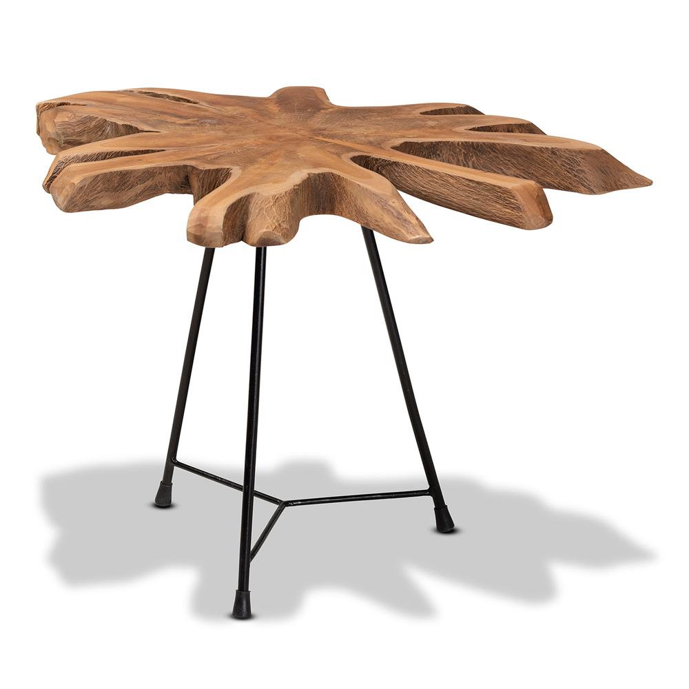 Black End Table with Teak Tree Trunk Tabletop. Picture 8