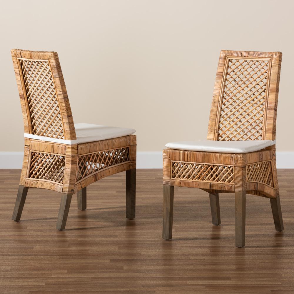 bali & pari Argos Modern Bohemian  Natural Brown Rattan 2-Piece Dining Chair Set. Picture 17