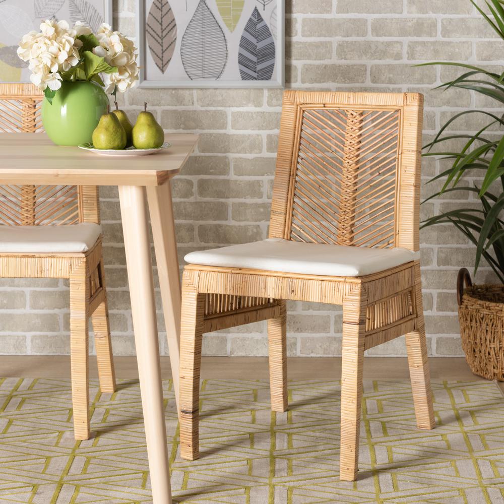bali & pari Suci Modern Bohemian Natural Brown Rattan 2-Piece Dining Chair Set. Picture 16