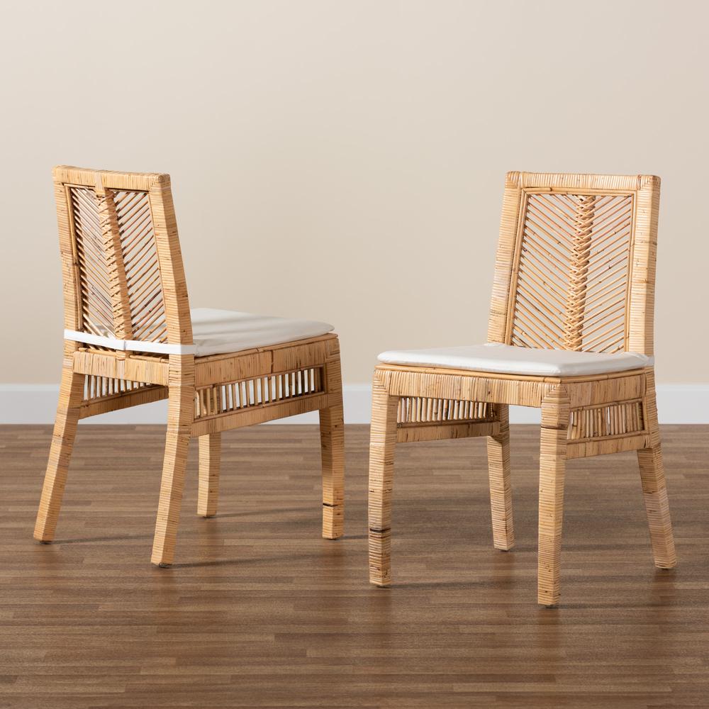 bali & pari Suci Modern Bohemian Natural Brown Rattan 2-Piece Dining Chair Set. Picture 17