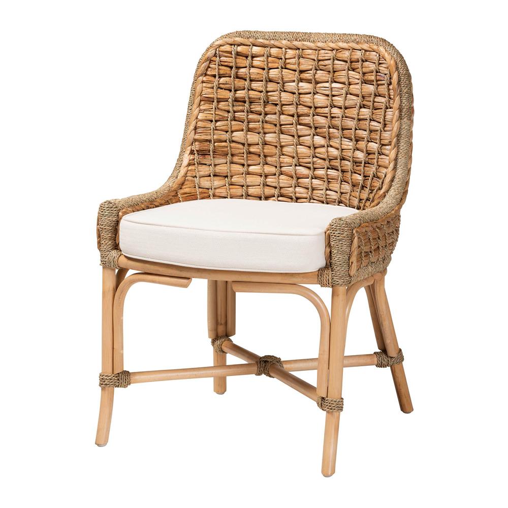 Bohemian Natural Brown Woven Rattan Dining Side Chair With Cushion. Picture 11