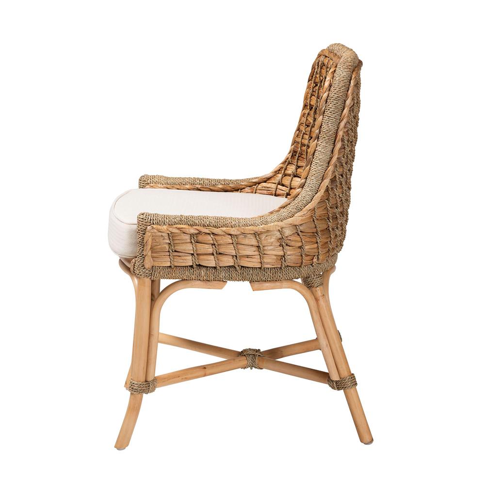 Bohemian Natural Brown Woven Rattan Dining Side Chair With Cushion. Picture 13