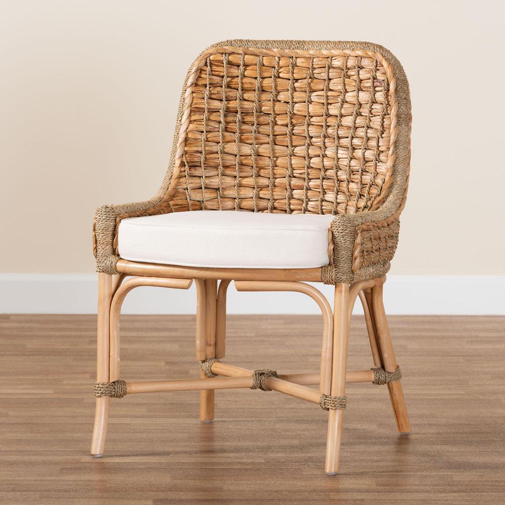 Bohemian Natural Brown Woven Rattan Dining Side Chair With Cushion. Picture 19