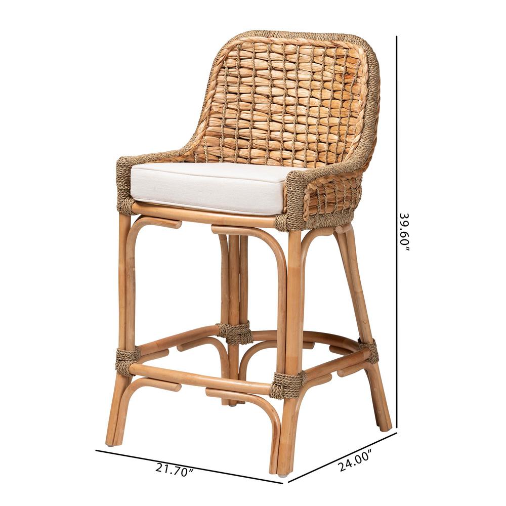 Bohemian Natural Brown Woven Rattan Counter Stool with Cushion. Picture 20