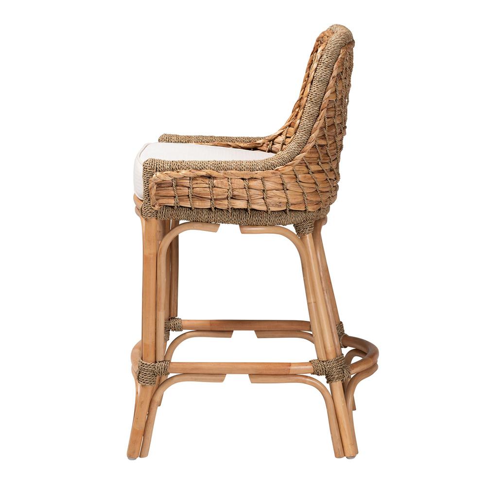 Bohemian Natural Brown Woven Rattan Counter Stool with Cushion. Picture 13
