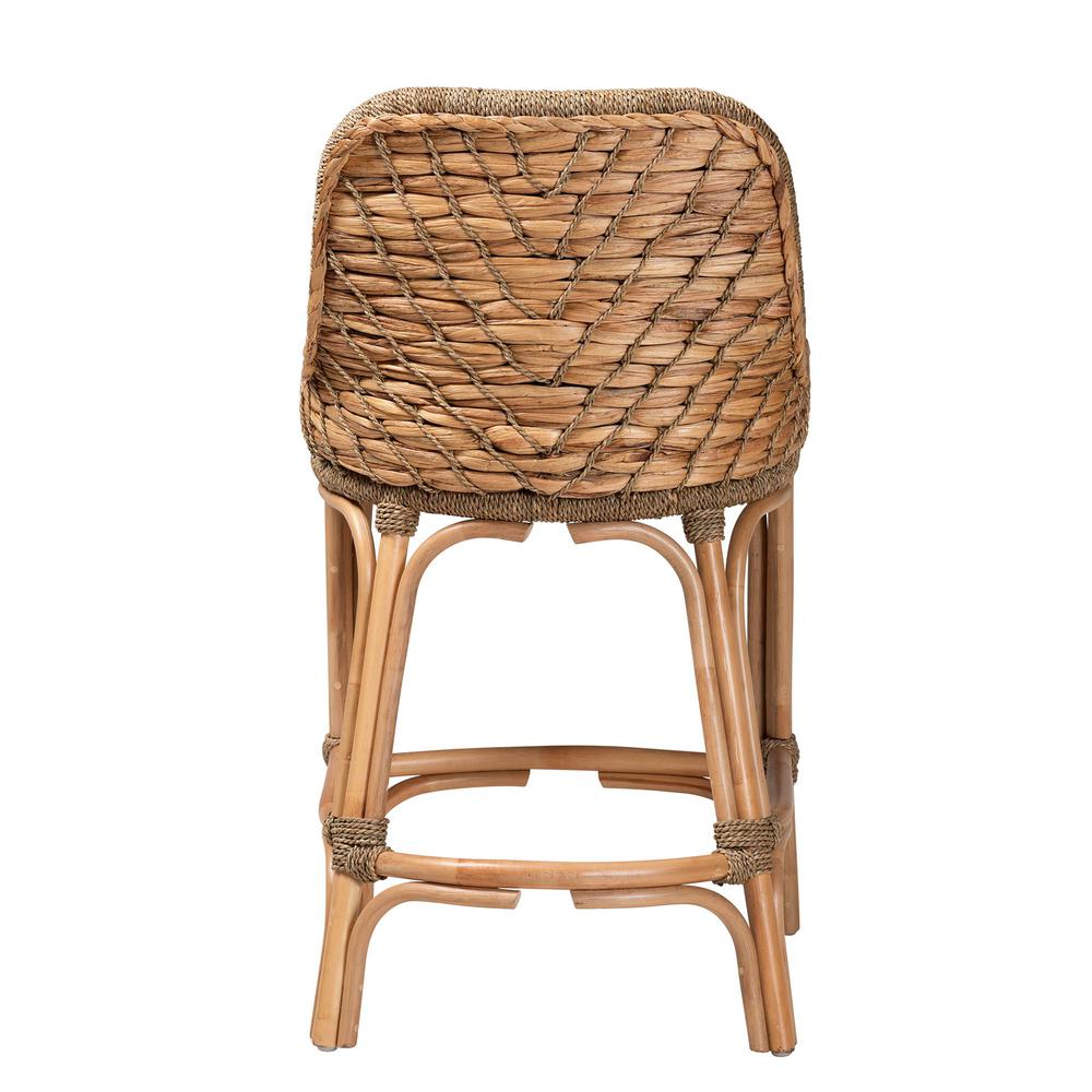 Bohemian Natural Brown Woven Rattan Counter Stool with Cushion. Picture 14