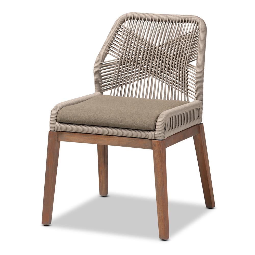 Jennifer Mid-Century Transitional Grey Woven Rope Mahogany Dining Side Chair. Picture 11