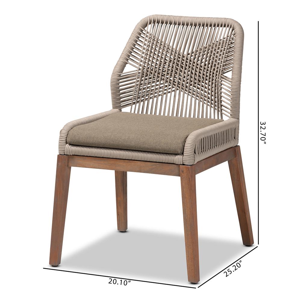 Jennifer Mid-Century Transitional Grey Woven Rope Mahogany Dining Side Chair. Picture 20