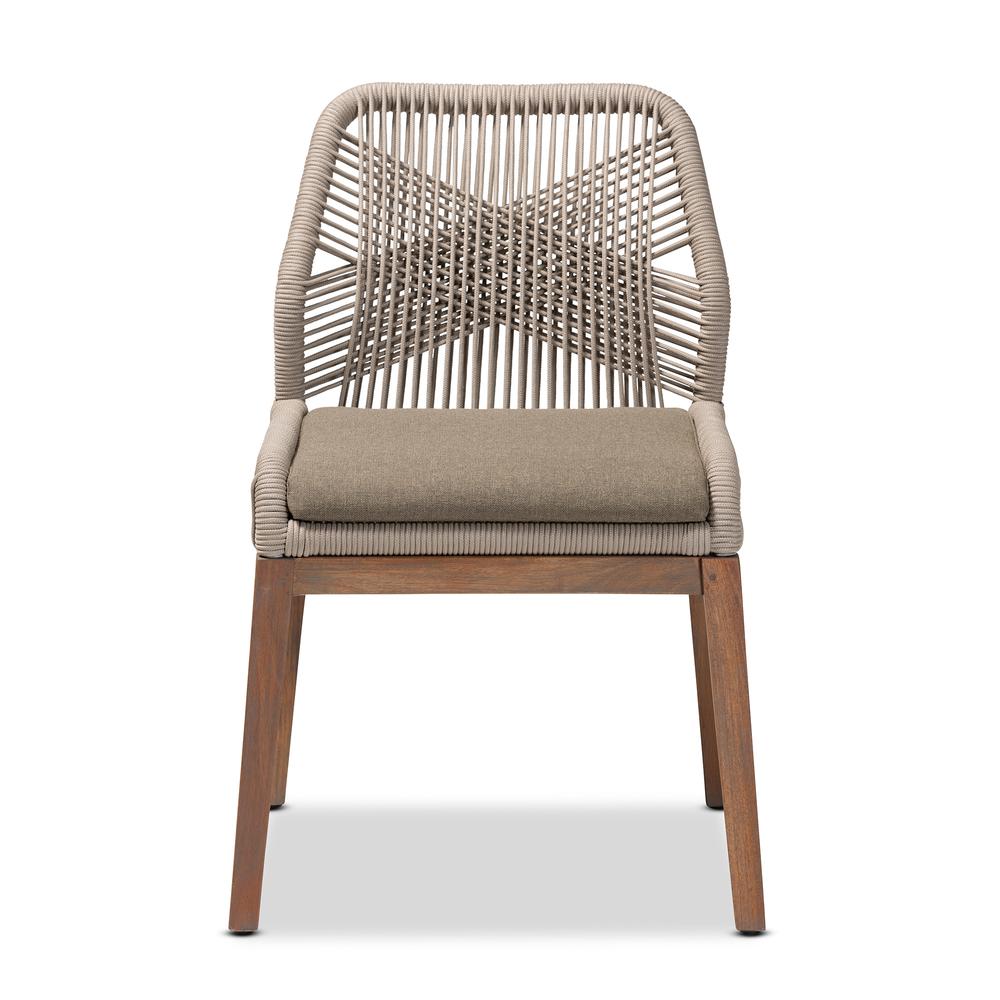 Jennifer Mid-Century Transitional Grey Woven Rope Mahogany Dining Side Chair. Picture 12