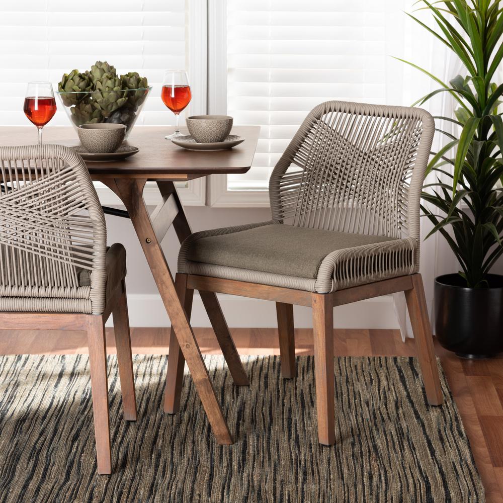 Jennifer Mid-Century Transitional Grey Woven Rope Mahogany Dining Side Chair. Picture 18
