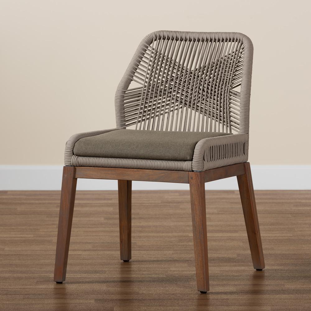 Jennifer Mid-Century Transitional Grey Woven Rope Mahogany Dining Side Chair. Picture 19