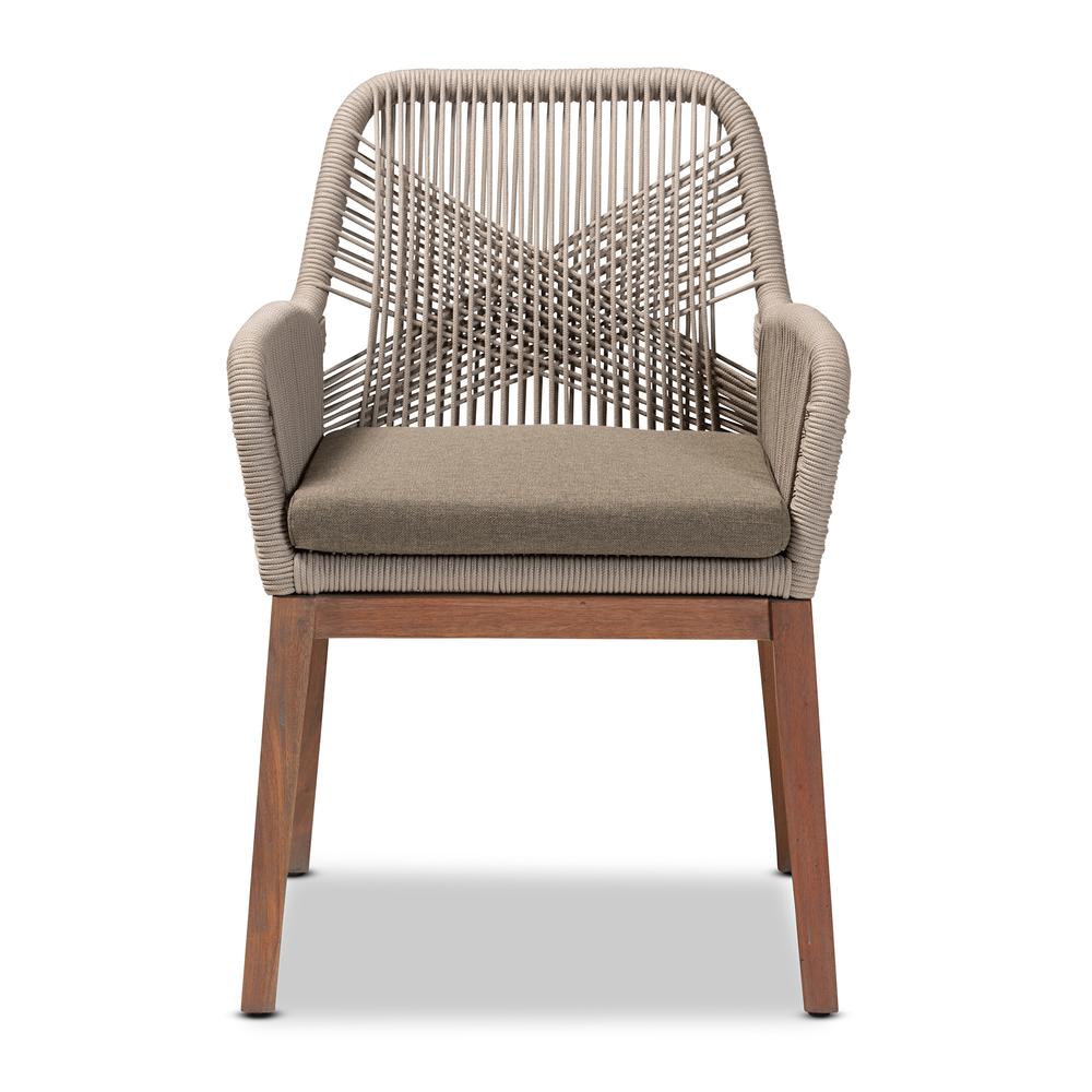 ennifer Mid-Century Transitional Grey Woven Rope Mahogany Dining Arm Chair. Picture 13