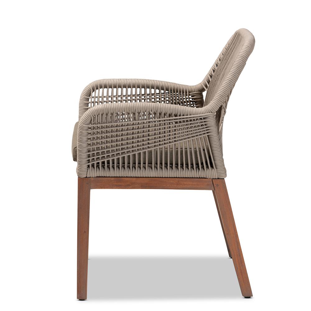 ennifer Mid-Century Transitional Grey Woven Rope Mahogany Dining Arm Chair. Picture 14
