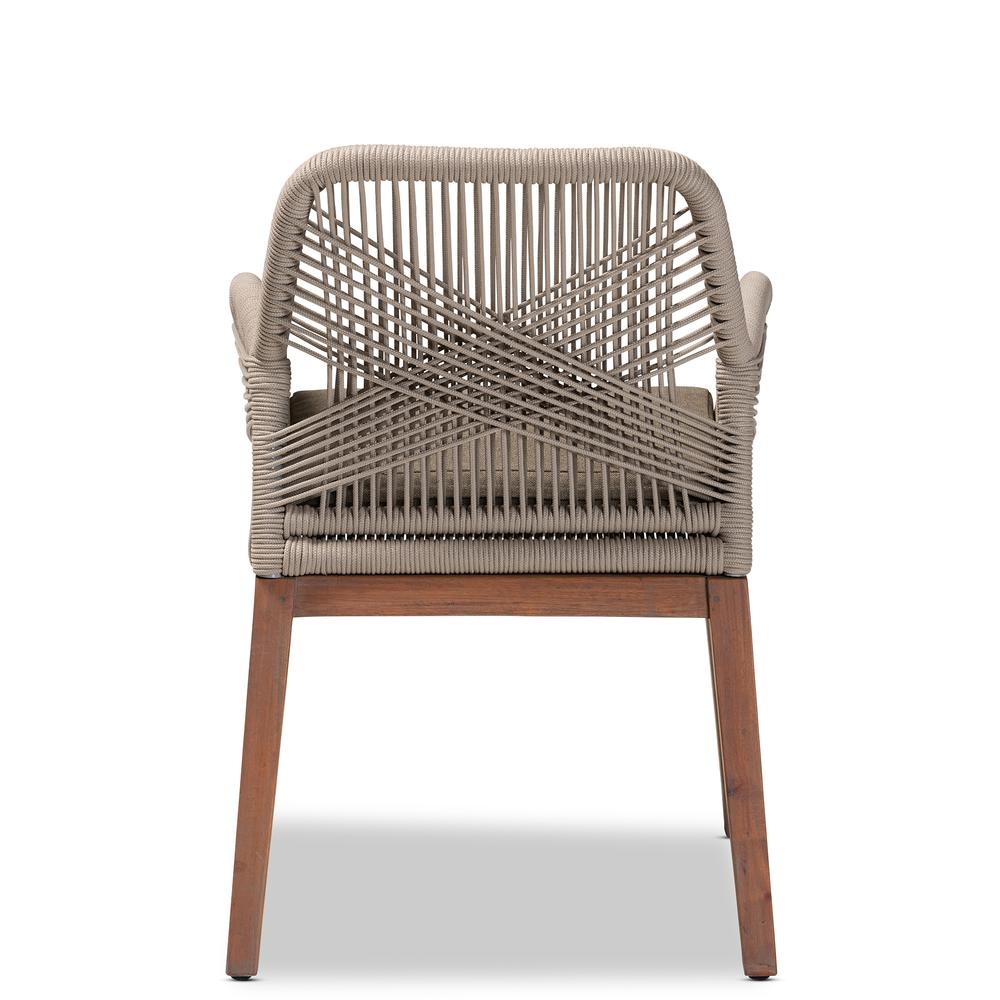 ennifer Mid-Century Transitional Grey Woven Rope Mahogany Dining Arm Chair. Picture 15