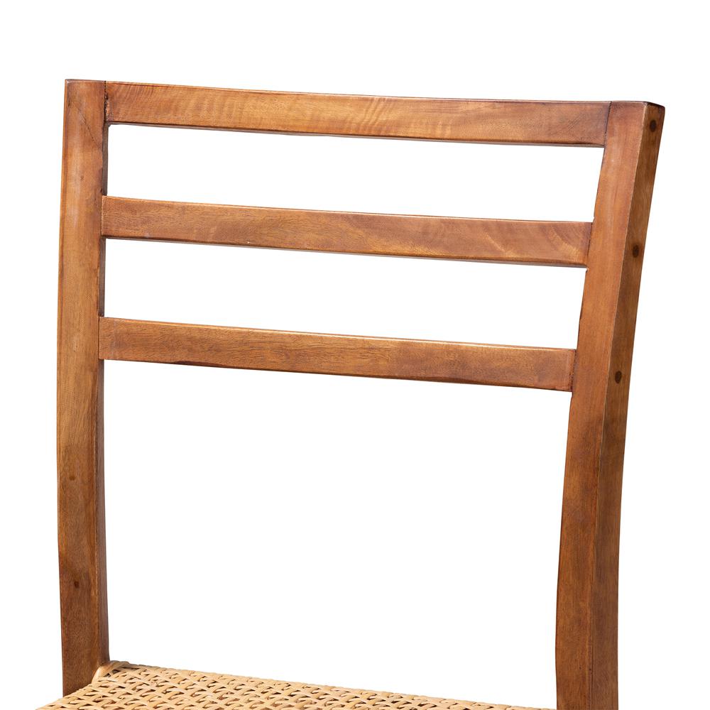 Walnut Brown Mahogany Wood and Natural Rattan Counter Stool. Picture 15