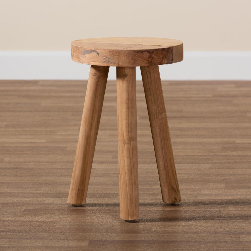 bali & pari Terah Mid-Century Modern Natural Brown Teak Wood Ottoman Footstool. Picture 15