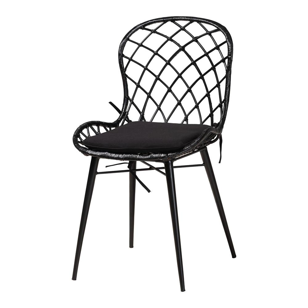 Aniceta Modern Bohemian Black Finished Wood and Rattan 7-Piece Dining Set. Picture 14