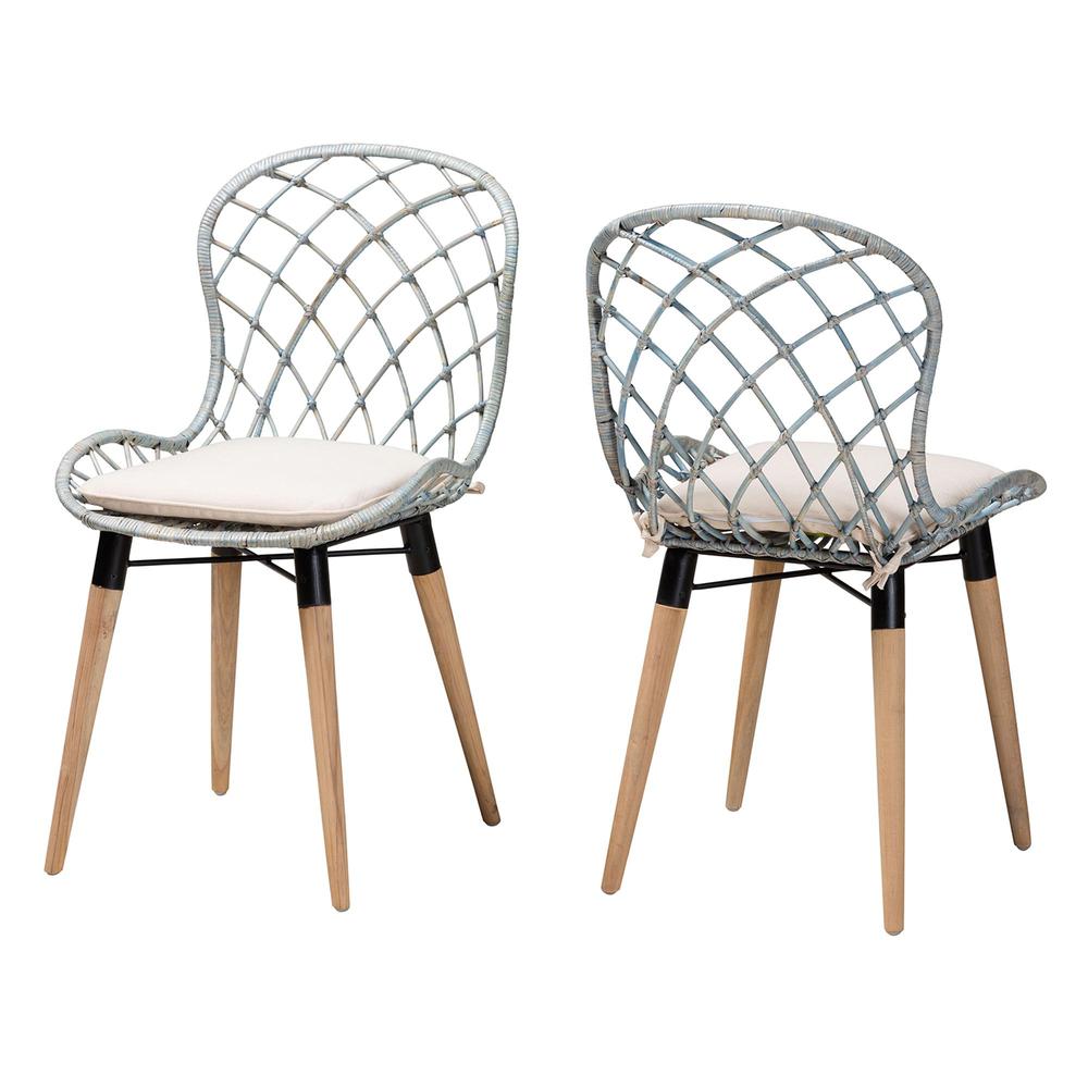 Light Blue Rattan 2-Piece Dining Chair Set. Picture 10