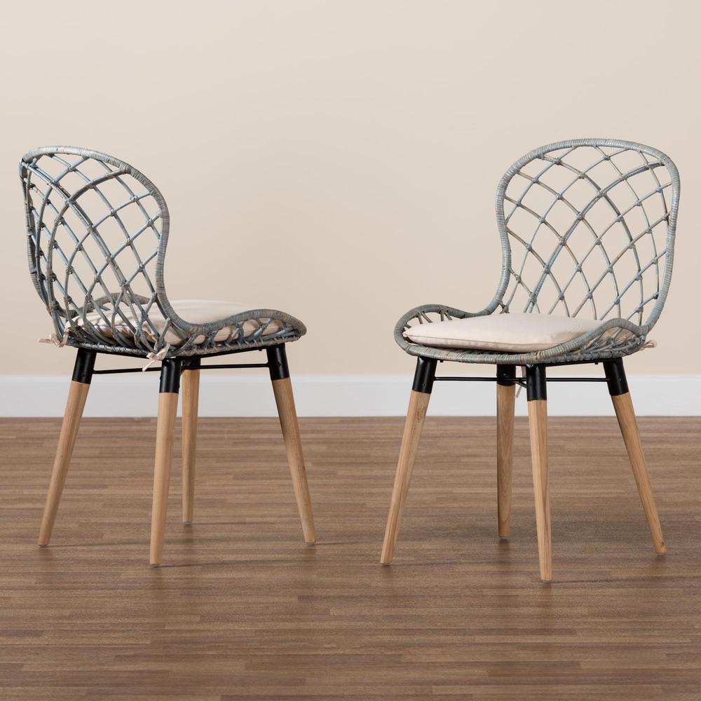 Light Blue Rattan 2-Piece Dining Chair Set. Picture 17