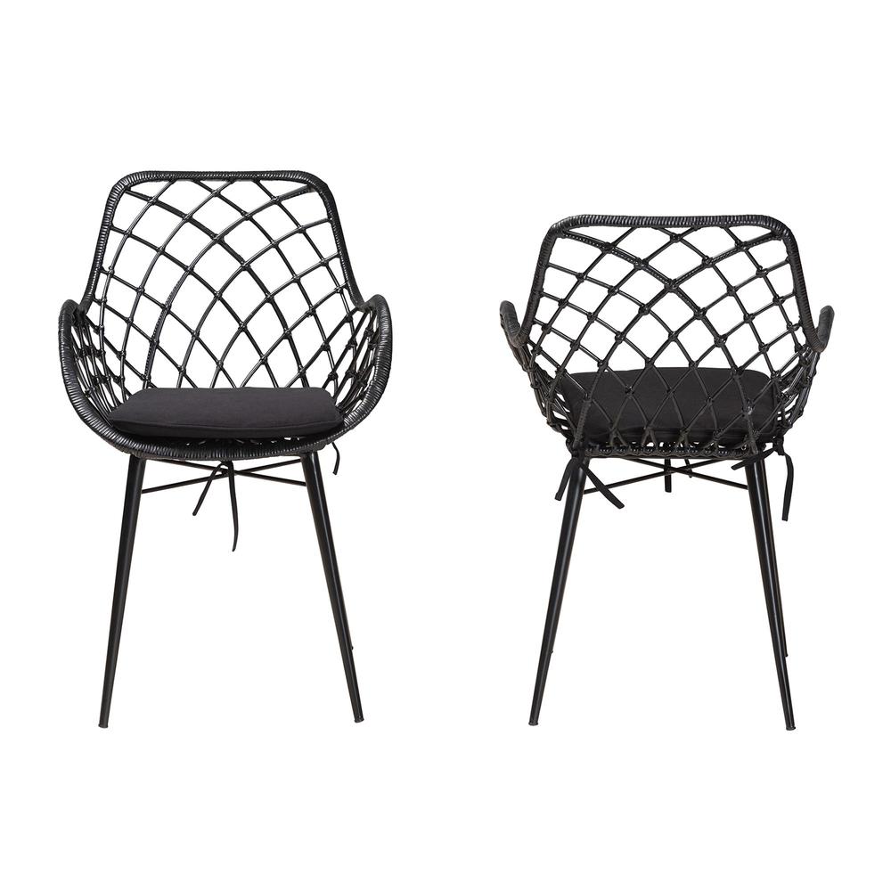 Bohemian Black Finished Rattan and Metal 2-Piece Dining Chair Set. Picture 11